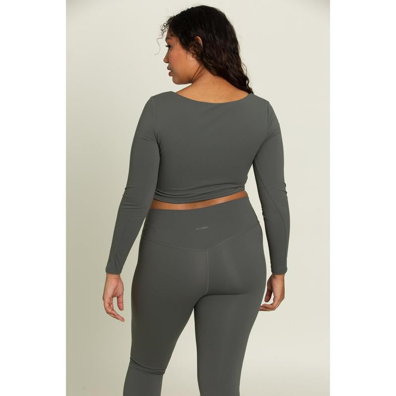 Dull Pine Square Neck Long Sleeve Top