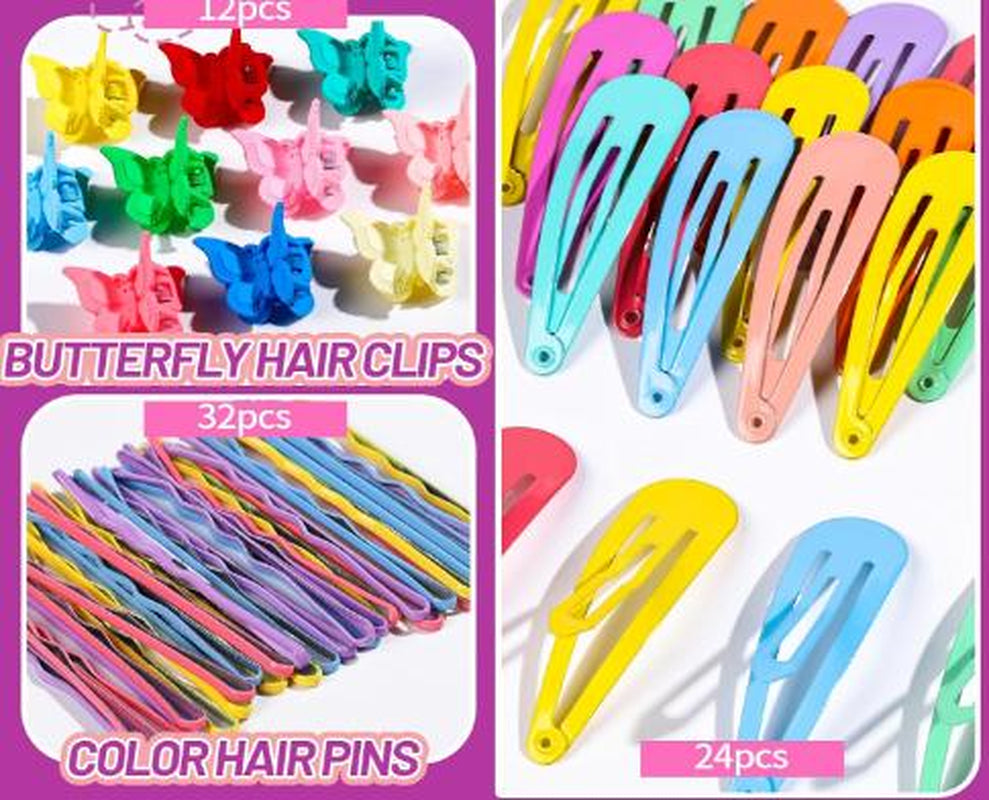 Elastic Hair Ties, Hair Accessories for Girls, Colorful Baby Elatic Hair Bands Set with Hair Clips