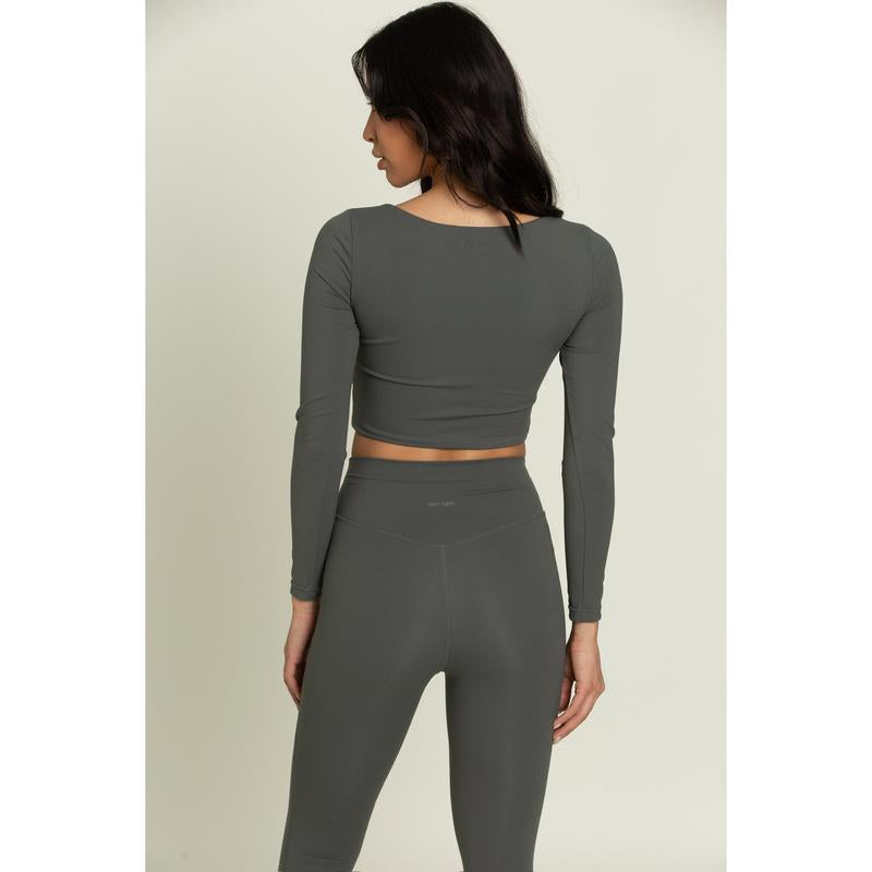 Dull Pine Square Neck Long Sleeve Top