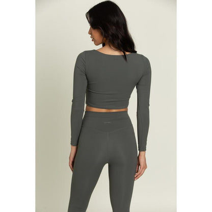 Dull Pine Square Neck Long Sleeve Top