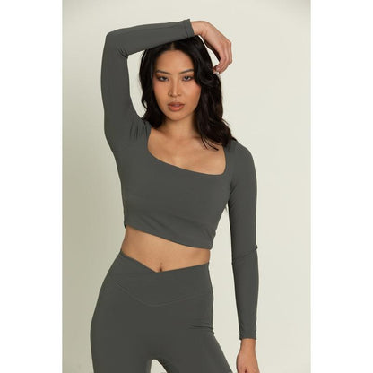 Dull Pine Square Neck Long Sleeve Top