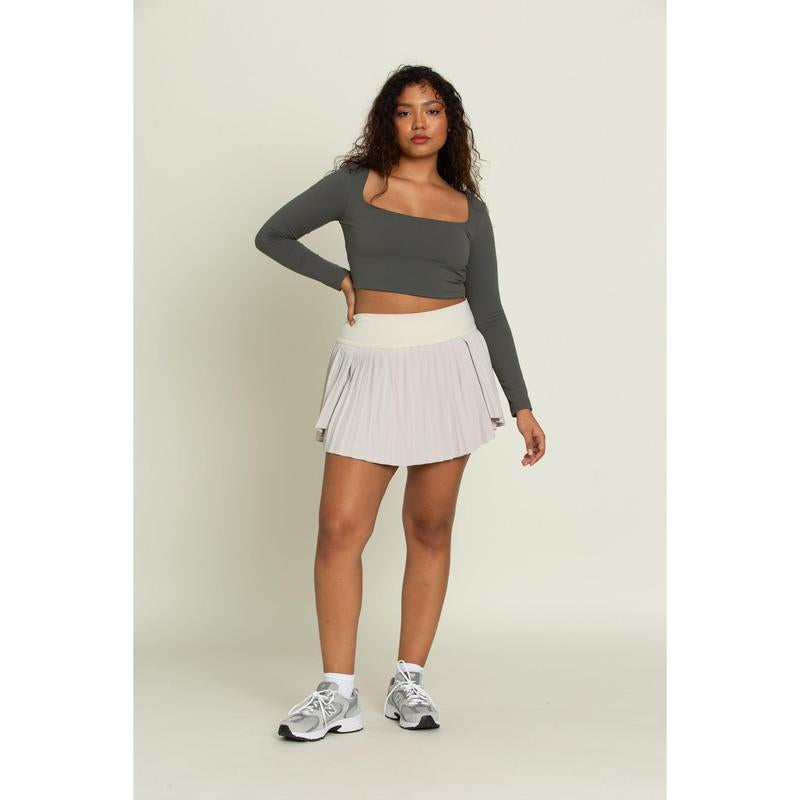Dull Pine Square Neck Long Sleeve Top