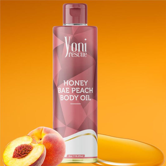 Honey Bae Peach Body Oil, 4Oz, with Apricot, Jojoba, Avocado Oils & Vitamin E Oil, Fast-Absorbing, Nourishes and Hydrates Skin, Skin Repair, Body Care, Ideal for All Skin Types, Peach & Honey Layer Fragrance Moisturizer by Yoni Rescue